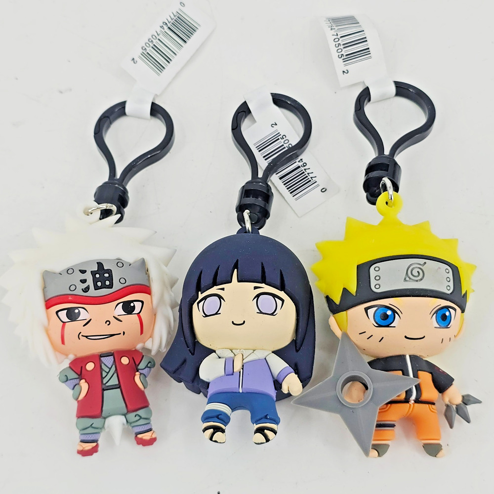 3 Naruto Shippuden Figural Bag Clip Characters Jiraiya Hinata Hyuga Naruto NEW